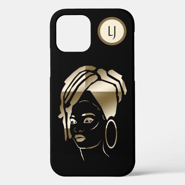 Personalised Gld/Blk African Queen iPhone Case (Back)