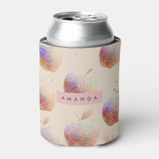 Personalised Glitter Apple Sparkle Fruit Pastel  Can Cooler (Can Front)