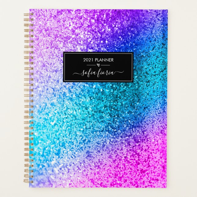 Personalised Glitter Elegant Script Name 2021 Planner (Front)