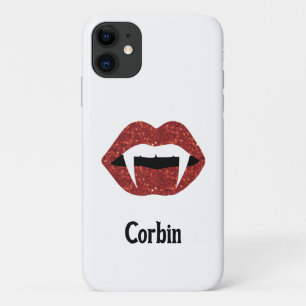 Personalised  Glitter Fangs Halloween - red lips iPhone 11 Case