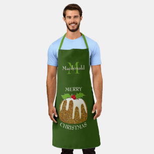 Personalised GLITTER Green Christmas Pudding Apron
