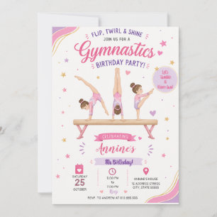 Personalised Glitter Gymnastics Birthday Invitation