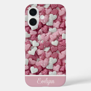 Personalised Glitter Hearts Love/Valentine's Day iPhone 16 Case