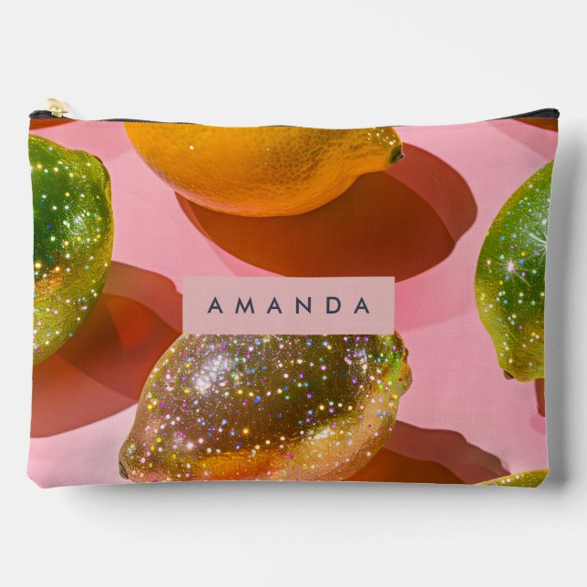 Personalised Glitter Lemon Citrus Design Accessory Pouch (Front)