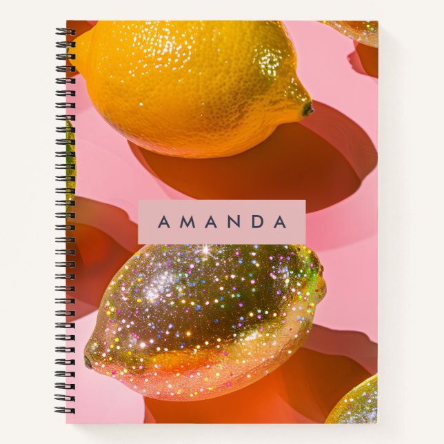Personalised Glitter Lemon Citrus Design Notebook (Front)