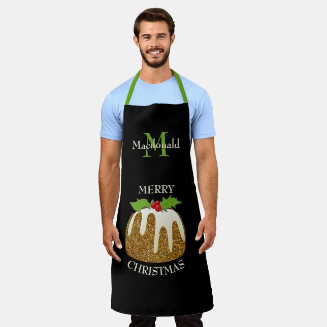 Personalised | GLITTER Pudding Black | Christmas Apron (Worn)