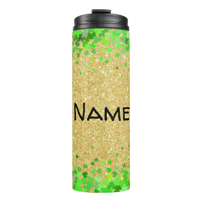 Personalised Glitter & Shamrocks Thermal Tumbler (Front)