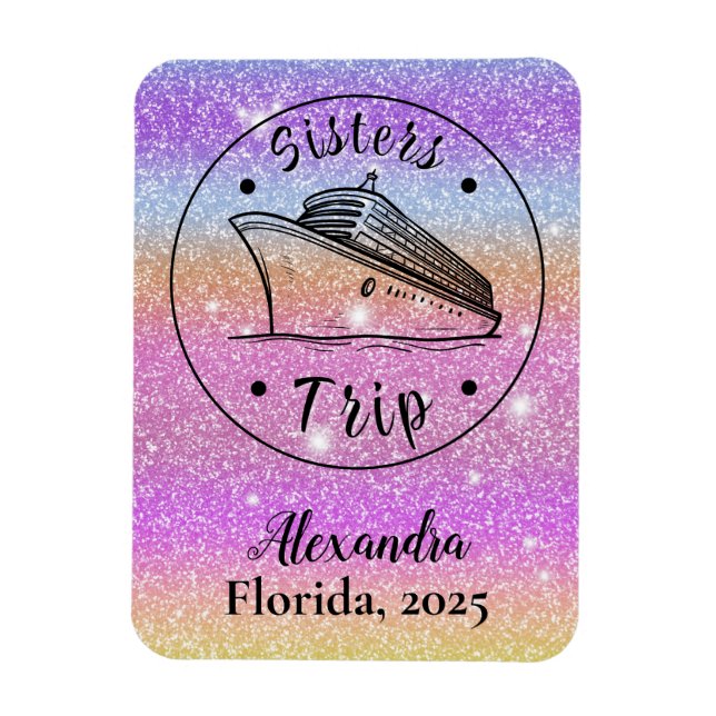 Personalised Glitter Sisters Cruise Cabin Magnet (Vertical)