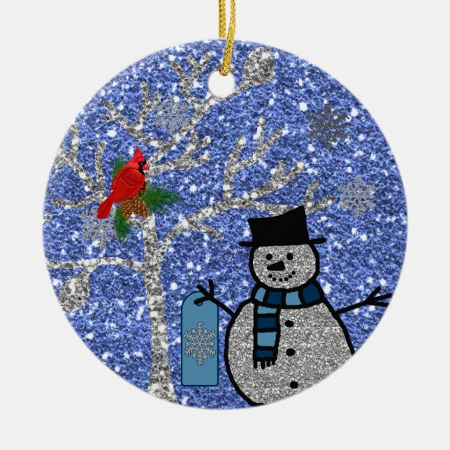Personalised GLITTER SNOWMAN Ornament (Front)
