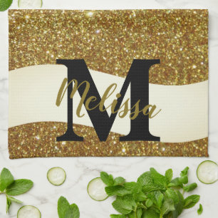 Personalised glitter tea towel