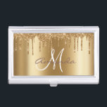 Personalised Glitter Yellow Gold Trendy Monogram Business Card Holder<br><div class="desc">This design was created though digital art. It may be personalised in the area provided or customising by choosing the click to customise further option and changing the name, initials or words. You may also change the text colour and style or delete the text for an image only design. Contact...</div>