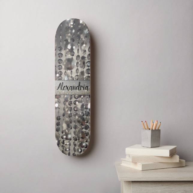 Personalised Glittery Silver Stringed Beads      Skateboard (Wall Art)