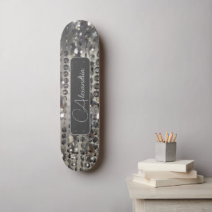 Personalised Glittery Silver Stringed Beads      Skateboard