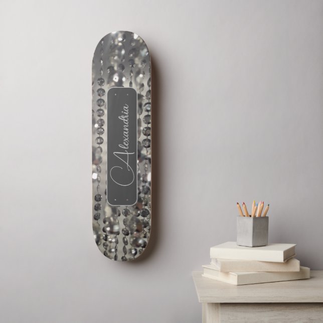 Personalised Glittery Silver Stringed Beads      Skateboard (Wall Art)