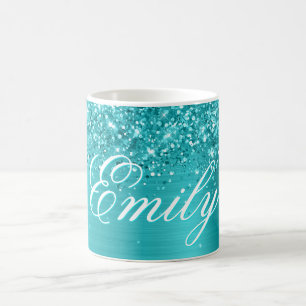 Personalised Glittery Turquoise Blue Foil Coffee Mug