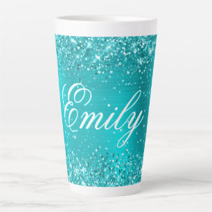 Personalised Glittery Turquoise Blue Foil Latte Mug