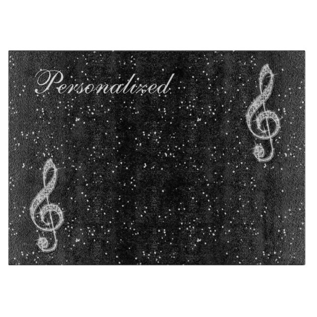 Personalised Glitzy Sparkly Diamond Music Note Cutting Board (Front)