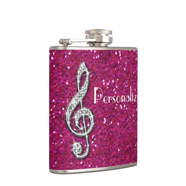 Personalised Glitzy Sparkly Diamond Music Note Hip Flask (Right)