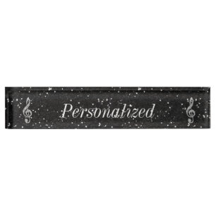 Personalised Glitzy Sparkly Diamond Music Note Nameplate
