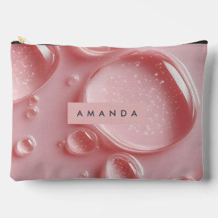 Personalised Glossy Blush Pink Water Droplets  Accessory Pouch