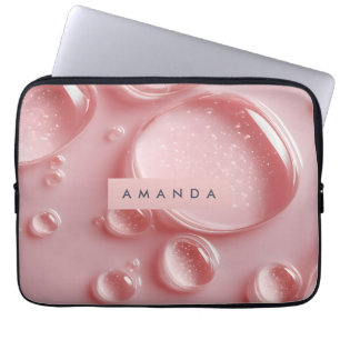 Personalised Glossy Blush Pink Water Droplets  Laptop Sleeve