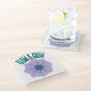 Personalised Glow & Grow Aesthetic Floral Quote Glass Coaster