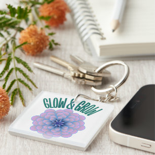 Personalised Glow & Grow Aesthetic Floral Quote Key Ring