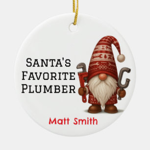 Personalised Gnome Plumber/Handyman Christmas Ceramic Ornament