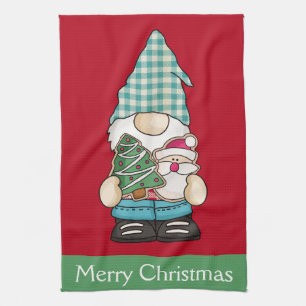 Personalised Gnome Red Green Christmas Holiday  Tea Towel