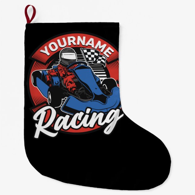 Personalised Go Kart Extreme Racing Karting Race  Large Christmas Stocking (Front)