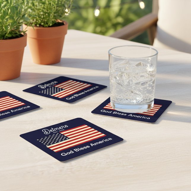 Personalised God Bless America Flag Coaster (Personalized God Bless America Flag Coaster)