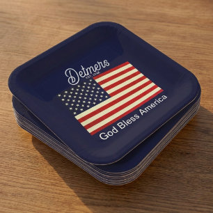 Personalised God Bless America Flag Paper Plate