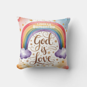 Personalised God is Love Boho Christian Kids  Cushion