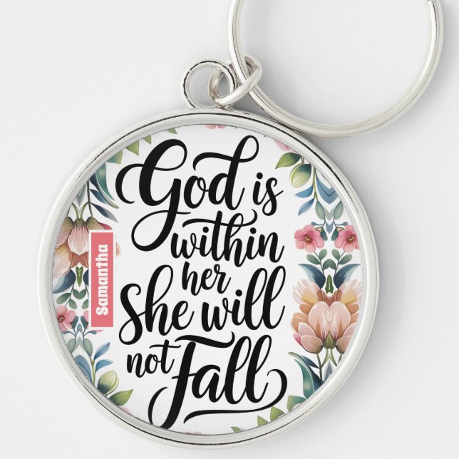 Personalised God is Within Her Christian Women Key Ring (Front)