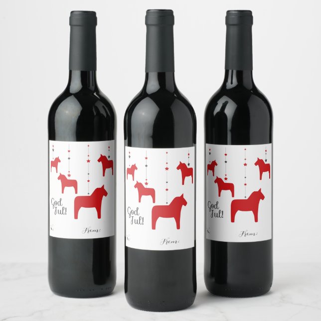 Personalised God jul! Dala Horse Wine Label  (Bottles)