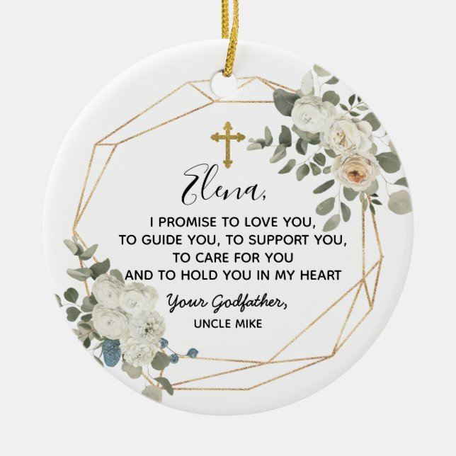 Personalised Godfather Promise to Godchild Ceramic Ceramic Ornament (Front)