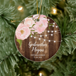 Personalised Godmother Farmhouse String Lights Ceramic Ornament