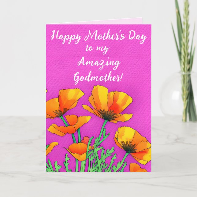 Personalised Godmother Poppy Pink Mothers Day  Holiday Card (Front)