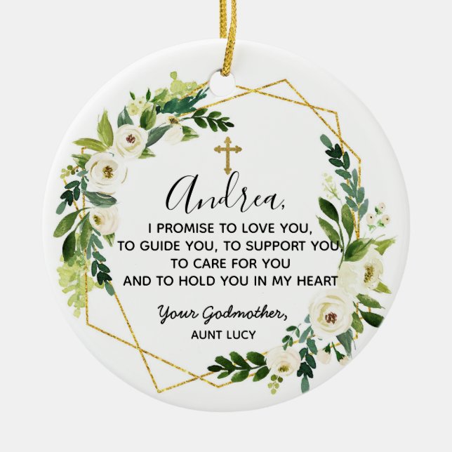 Personalised Godmother Promise to Godchild Ceramic Ornament (Front)