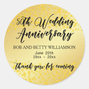 Personalised Gold 50h Anniversary Thank You Classic Round Sticker