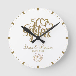 Personalised Gold 50th Anniversary Gift White Round Clock
