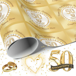 Personalised Gold, 50th Anniversary Wrapping Paper