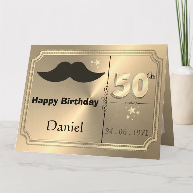Personalised Gold 50th Birthday Card For A Man (Front)