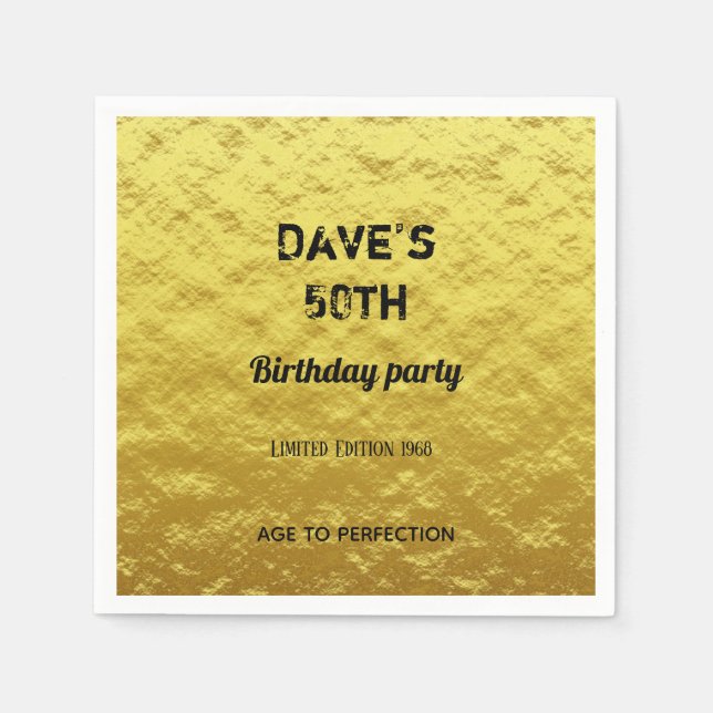 Personalised Gold 50th Birthday Party Paper Napkin (Front)