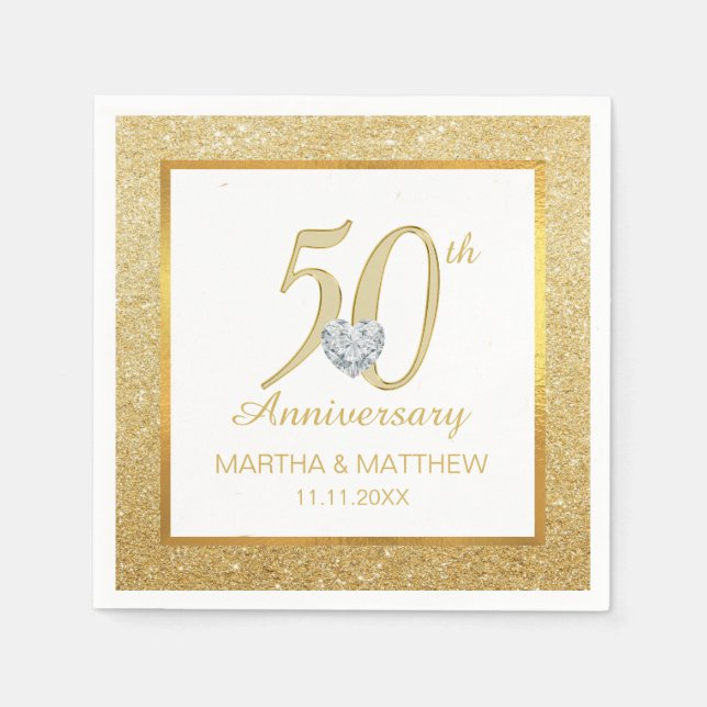 Personalised Gold 50th Wedding Anniversary Napkin (Front)