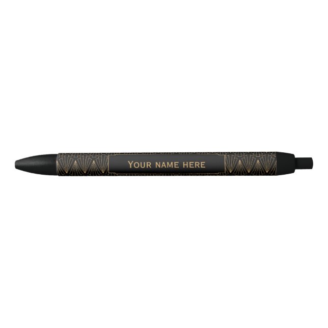 Personalised Gold and Black Art Deco Pattern Black Ink Pen (Front)
