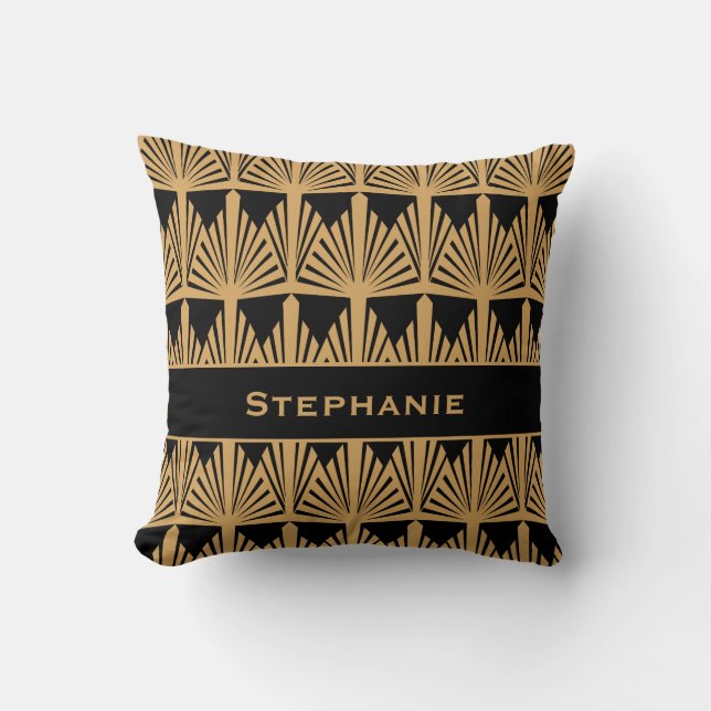 Personalised Gold and Black Art Deco Pattern Cushion (Front)
