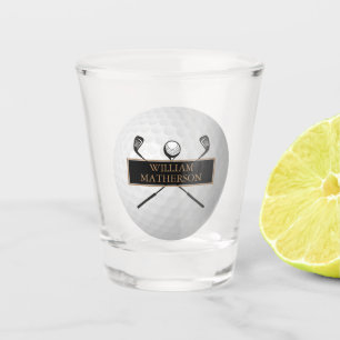 Personalised Gold and Black Golf Ball Classic Shot Glass