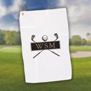 Personalised Gold and Black Monogram Golf Towel