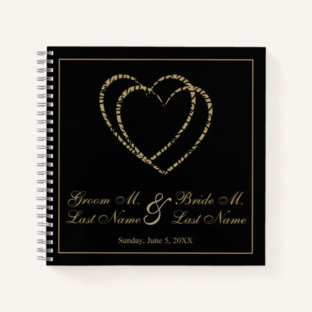 Personalised Gold and Black Wedding Guest Book (Front)